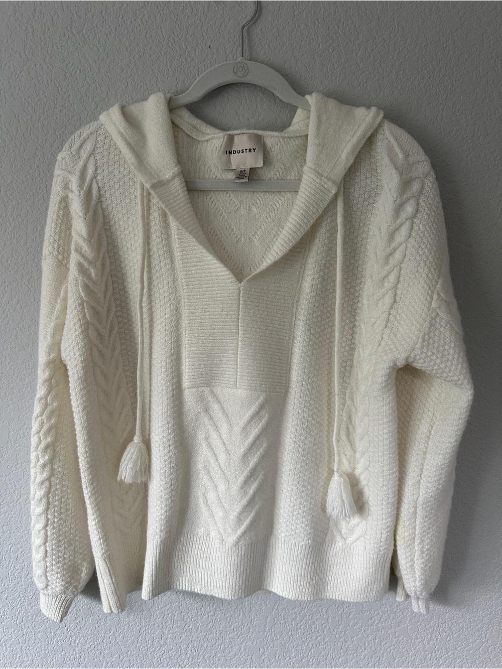 Ivory Cable-Knit Hooded Sweater